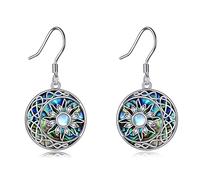 YFN Sun and Moon Earrings Sterling Silver Celtic Knot Moon Dangle Moonstone Sun Drop Abalone Shell Jewellery Gift for Women Girls