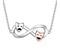 YFN Theater Necklace Sterling Silver Comedy And Tragedy Masks Pendant Necklace Drama Jewelry for Women Theater Gifts for Actress