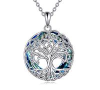 YFN Tree of Life Necklace 925 Sterling Silver Blue Crystal Celtic Pendant Fashion Jewellery Gifts for Women Girls Mum Daughter