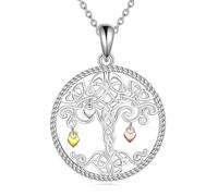 YFN Tree of Life Necklace 925 Sterling Silver Family Tree Pendant Tree with Rose Gold Love Heart Jewellery Gifts for Women,Wives,Girlfriends,Her(With Fine Gift Box)