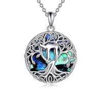 YFN Tree of Life Necklace Sterling Silver Jewish Hebrew Chai Pendant Abalone Shell Celtic Jewellery Gifts for Women Men