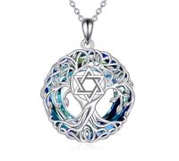 YFN Tree of Life Necklace Sterling Silver Jewish Star of David Crystal Pendant Abalone Shell Celtic Jewellery Gifts for Women Men