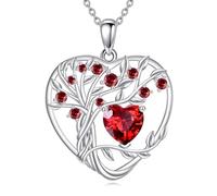 YFN Tree of Life Necklace Sterling Silver Red Birthstone Pendant Heart Jewellery January Birthday Gifts for Women