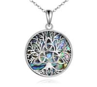 YFN Tree of Life Necklace Sterling Silver Triangular Celtic Knot Pendant Abalone Shell Jewellery Irish Gifts for Women Mom