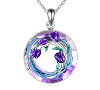 YFN Tulips Necklace Sterling Silver Crystal Flower Tulips Jewelry Mother's Day Gifts For Mom