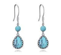 YFN Turquoise/pearl Earrings for Women Sterling Silver Teardrop Filigree Dangle Drop Earrings
