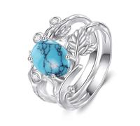 YFN Turquoise Promise Rings For Women Size 8 925 Sterling Silver Leaf Ring Set For Women Engagement Wedding Bridal Ring Anniversary Birthday Jewelry