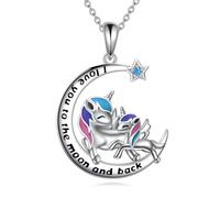 YFN Unicorn Gifts for Girls Necklace, Unicorn Necklace with Moon Star Pendant Zircon Girls Jewellery Girls Unicorn Jewellery Birthday Gifts for Daughter Girls