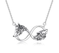 YFN Wolf Necklace Sterling Silver Infinity Two Wolves Pendant Necklace Wolf Jewelry For Women Girls Wolf Gifts For Wolf Lovers