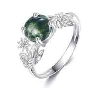 YFN Women'S 925 Silver Agate Moss Engagement Ring Size 7 Wedding Ring Moss Agate Promise Ring Bridal Jewelry Gift For Anniversary Birthday Valentine's Day