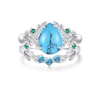 YFN Women's Turquoise Western Engagement Ring Size 8 Sterling Silver Turquoise Rings Wedding Promise Bridal Ring Jewelry Gift For Anniversary Birthday Valentine's Day Christmas