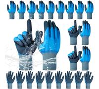 YFNVH 12 Pairs Waterproof Work Gloves, Fully Latex Coated Safety Glove for Men & Women, Grip Gardening Gloves Bulk for Cleaning Car Wash Fishing, Blue, XL