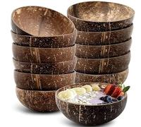 YFNVH 12 Pcs Natural Coconut Shell Bowls, 450 ml Polished Wooden Coconut Bowl Bulk, Organic Acai Smoothie Bowls Wood Coconut Salad Bowl for Gifts Kitchen Decor Party Vegan Yogurt Cereals