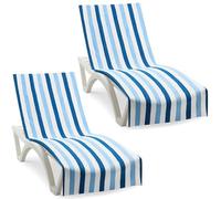 YFNVH 2 Pack Beach Chair Cover Towels Striped Chaise Lounger Cover Soft Microfiber Lounge Towel Cover for Outdoor Garden Pool Patio, 216 x 76 cm