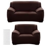 YFNVH 2-Piece Coffee Brown Sofa Covers Set, 1-Seater Armchair & 2-Seater Settee Slipcovers, High Stretch Furniture Protector with Anti-Slip Foam & Elastic Bottom, Washable for Pets & Kids