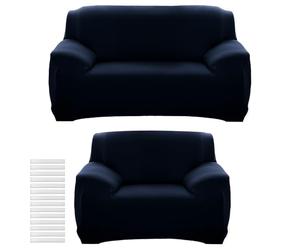 YFNVH 2-Piece Navy Blue Sofa Covers Set, 1-Seater Armchair & 2-Seater Settee Slipcovers, High Stretch Furniture Protector with Anti-Slip Foam & Elastic Bottom, Washable for Pets & Kids
