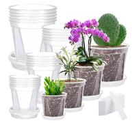 YFNVH 20 Pcs Clear Plastic Plant Pots 10/12/15/18 cm Transparent Orchid Pot Nursery Seedling Pots with Drainage Hole and Tray for Home Garden Indoor Outdoor Flower Root Growing