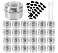 YFNVH 24 Pack Magnetic Spice Jar with Lids, Stainless Steel Spice Jars for Fridge, Magnet Spice Storage Tins Set with 48 Pcs Spice Labels & 2 Marker Pen for Kitchen Fridge Grill