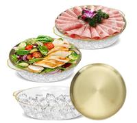YFNVH 3 Pack Chilled Serving Tray with Ice Chamber, 30cm Stainless Steel Cold Platter for Party Food, Ice Cooled Buffet Servers for Seafood, Fruit, Charcuterie & Sushi, Reusable Catering Platters