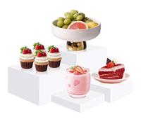 YFNVH 4 Pcs Acrylic Risers Display Stands, Buffet Risers for Dessert Food Drink Collectibles Jewelry, White Acrylic Box Table Display Set for Buffet, Wedding, Event, Birthday Party (5,6,7,8 inch)
