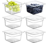 YFNVH 6 Pack 1/6 GN Plastic Food Pan, 1.6L Clear Food Storage Containers Stackable Commercial Hotel Pans for Fruits Vegetables Buffet Kitchen Catering, 10 cm Deep