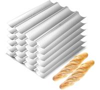 YFNVH 6 Pack 4-Slot Baguette Baking Tray Bulk Non-Stick French Bread Pans for 4 Baguettes Professional Perforated Baguette Loaf Moulds for Home Bakeries Baking Classes