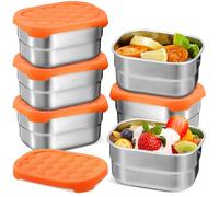 YFNVH 6 Pack Stainless Steel Snack Containers for Kids 250ml Small Metal Food Container with Silicone Lids Stackable Reusable Lunch Bento Box for School Daycare Meal Prep, Orange