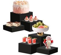 YFNVH 6 Pcs Black Buffet Risers Acrylic Display Stand for Buffet Table Food Riser Display Stand Set with Hollow Bottoms Nesting Cube Dessert Display for Party Decor Collectibles Jewelry, 15/18/20 cm