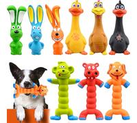 YFNVH 9 Pack Squeaky Latex Dog Toys 7 Inch Soft Rubber Dog Chew Toy Standing Stick Animals Puppy Fetch Toys Interactive Play Dogs Toy for Small Medium Pet Teeth Cleaning