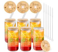YFNVH Set of 6 drinking glasses with straw and lid, 480 ml/16 oz bubble tea cup, empty glass cup in tin shape, drinking glasses with lid and glass straw for milkshakes, juices, smoothies, beers