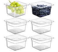 YFNVH Set of 6 GN 1/6 Gastro Containers 10 cm High - Stackable Transparent Plastic Containers for Buffet, Kitchen & Catering, Buffet Containers for Fruit, Vegetables, Toppings & More