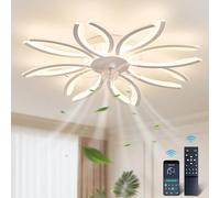YFouCnd I 43.1" Modern Ceiling Fans with Lights and Remote, LED Dimmable Silent Ceiling Fan Light, Memory Function and Reversible 6 Speeds Timer Ceiling Fans with Lamps for Bedroom Living Room-White