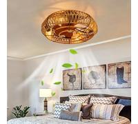 YFouCnd I Ceiling Fans with Lights and Remote Control Vintage Industrial Caged Fan Light Ceiling Reversible 6 Speeds Silent Handwoven Ceiling Fans with Lamps for Bedroom Living Room Farmhouse-A