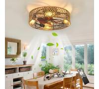 YFouCnd I Ceiling Fans with Lights and Remote Control Vintage Industrial Caged Fan Light Ceiling Reversible 6 Speeds Silent Handwoven Ceiling Fans with Lamps for Bedroom Living Room Farmhouse-B