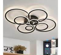 YFouCnd I Modern LED Ceiling Light with Remote, 3000-6000K Dimmable Flush Mount Ceiling Lighting Black 8 Rings Round Chandelier Ceiling Lamp Fixture for Bedroom Living Room Dining Room