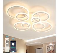 YFouCnd I Modern LED Ceiling Light with Remote, 3000-6000K Dimmable Flush Mount Ceiling Lighting White 8 Rings Round Chandelier Ceiling Lamp Fixture for Bedroom Living Room Dining Room