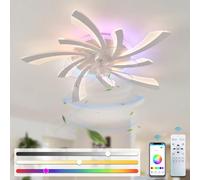 YFouCnd I Quiet Ceiling Fans with Lights, RGB Dimmable Fan Ceiling Light with Remote Control Reversible 6 Speed, LED Modern Flower Shape Design Fan Chandelier for Living Room Bedroom Fan Light,Φ 78cm