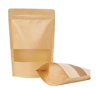 YFOX 50 Pieces Kraft Paper Bag Zip Small Paper Bag with Window Food Ziplock Bag-Suitable for Dried Fruit Coffee Tea Seeds (12x20cm)