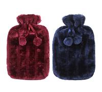 YFPICO 2Pcs Hot Water Bottle Cover Only,2L,Women Kids Silicone Hot Water Bag Removable Faux Fur Cover Cosy Plush Sleeve for Pain Relief,Neck and Shoulders,Feet Warmer,Only Cover(Blue+Rose Red)