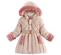 YFPICO Girls Winter Coats Thicken Warmth Winter Jacket with Detachable Fur Hood,Kids Winter Jacket Slim Grace with Belt for Girls