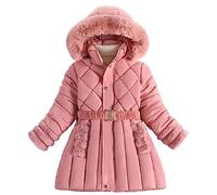 YFPICO Girls Winter Coats Thicken Warmth Winter Jacket with Detachable Fur Hood,Kids Winter Jacket Slim Grace with Belt for Girls