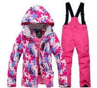 YFPICO Snowsuit Kids Boys Girls Ski Suit 2 Piece Fleece Lined Ski Jacket Bib Pants Thermo Skiwear Heat Waterproof Windproof Unisex Winter Ski Jacket Trousers 5-13 Years