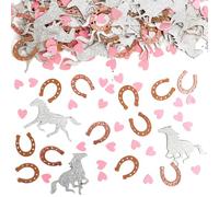 YFPOPONE 200 Pcs Horse Confetti Set - Western Party Supplies With Silver Horse & Pink Heart Confetti, Horseshoe Decor For Birthday Celebration