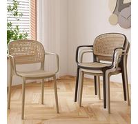 YFQYRB Rattan Dining Chair Stackable Garden Chair 20inch Arm Chair Portable Kitchen Chairs With Backrest Lightweight Office Chair(Black)