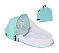 YFSAN Baby Travel Cot with Mosquito Net and Awning Portable Baby Cot Changing Bag Foldable Baby Cot with Mosquito Net Cuddly Nest Baby Cot (Green)