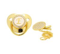YFSAN Golden Baby Pacifier Curved Design 26 Letters Safe Materials Health y Blin g Baby Pacifier with Clips for 6 to 18 Months Baby (letra e)