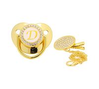 YFSAN Golden Baby Pacifier Curved Design 26 Letters Safe Materials Health y Blin g Baby Pacifier with Clips for 6 to 18 Months Baby (Letra D)