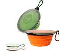 YFSEOS 2 Collapsible Dog Bowls, Silicone Feeding Watering Bowls with Lid & Carabiner for Dogs Cats, Portable Collapsible Water Feeder Food Bowl for Walking Traveling Home Use (450ML)