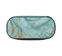 YFSGDLBN Azurite Teal and Foil Gold Oil Marble Pattern Printed Pencil Bag Pencil Case Pencil Pouch Portable Stationery Pouch