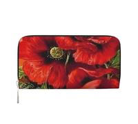 YFSGDLBN Beautiful Red Poppy Flower Printed Leather Hand Wallet Long Genuine Leather Wallet Coin Purse